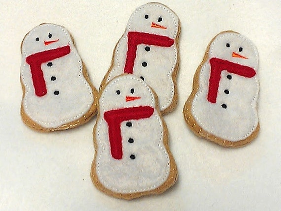 Felt food Christmas Snowman Cookies Set Of 4 stocking stuffers. Play food Pretend food Perfect for play kitchens #PF2563 Il_570xn
