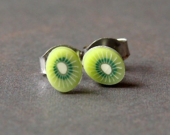 Miniature Fruit Slice Earrings - Cute Kiwi Studs