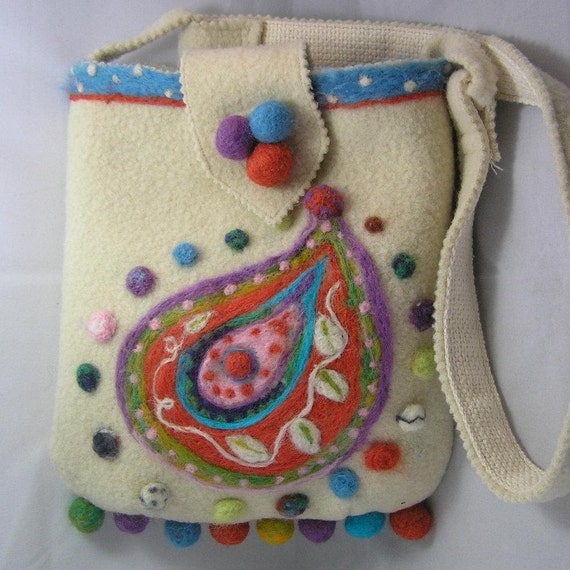 Needle Felted Shoulder Bag Felted Paisley Bag Felted by sumpnsassy