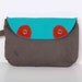 Clutch , Pouch ,Gray and turquois canvas with red lining