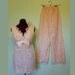 60s cream white lace blouse and pants set satin bow