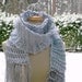frostbite. winter wonderland knitted scarf vegan knitwear cold weather accessories snow white frost pale ice blue shimmering silver gray