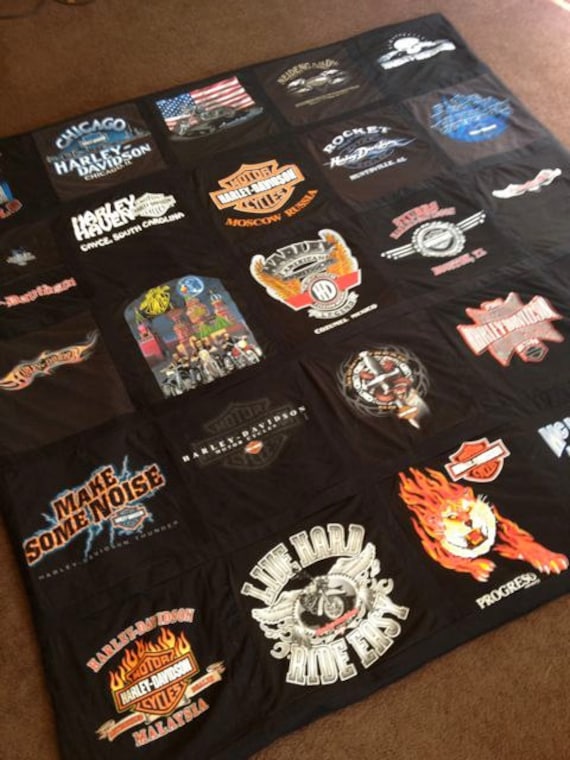 Harley Davidson Themed Memory T Shirt Blanket - Custom with Border