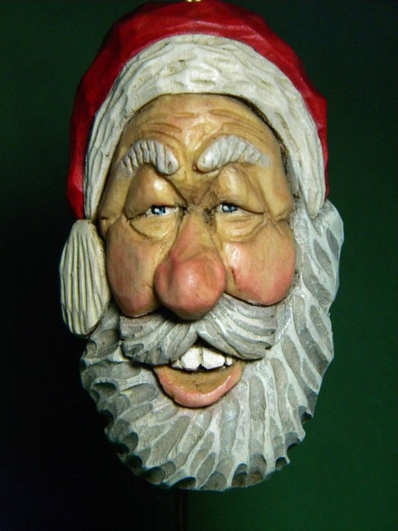 Hand Carved Wood Old World Santa Christmas Holiday Ornament