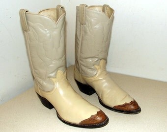 Bottes De Cowboy Tony Lama - Cuir Deux Tons - Couture Détail - Taille 10 D - Occasion