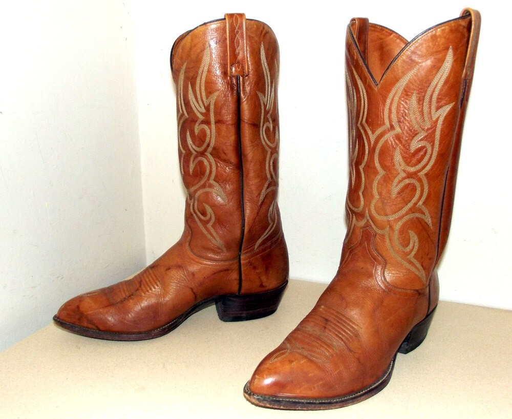 Vintage J. Chisholm Cowboy Boots Tan Brown leather size