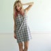 Plaid Linen Blend Mini Summer Dress - Vintage 90s - SMALL MEDIUM S M - Grey Blue