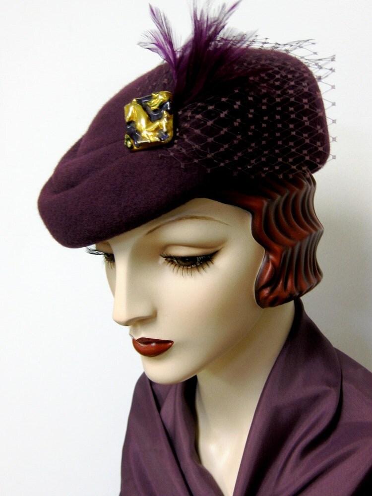 1940's French Sculpted Toque/Plum by ThistleCottageStudio on Etsy