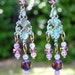 Antiqued Chandelier Earrings with Amethyst Beads, Metal Earrings, Spring Jewelry, Green Jewelry, Pastel Jewelry, Verdigris Jewelry