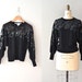 sequin sweater / 80s black sequin top