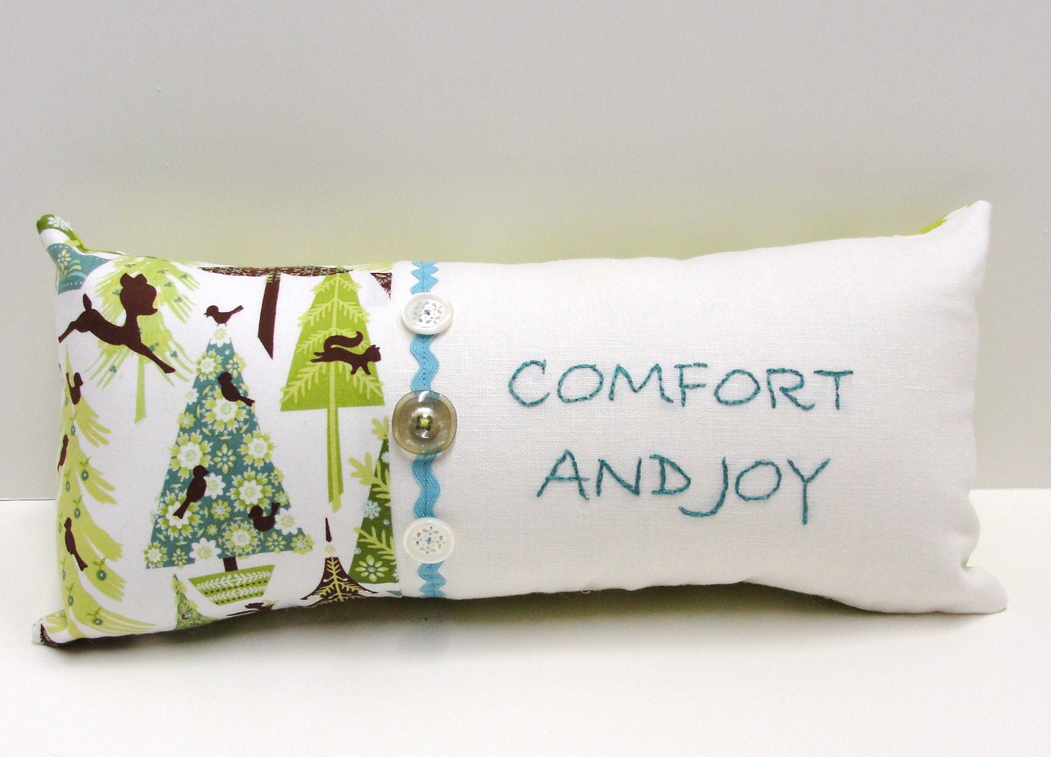 Christmas pillow COMFORT AND JOY by moonspiritstudios on Etsy