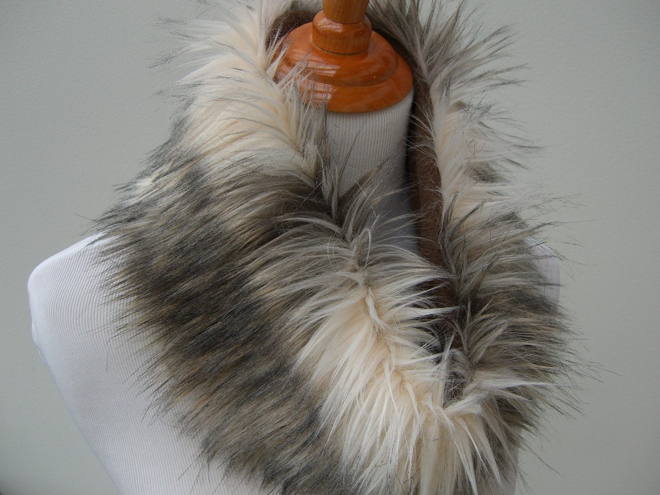 Faux Fur NECKWARMER Scarf Brown/Cream Raccoon Faux Fur Cowl