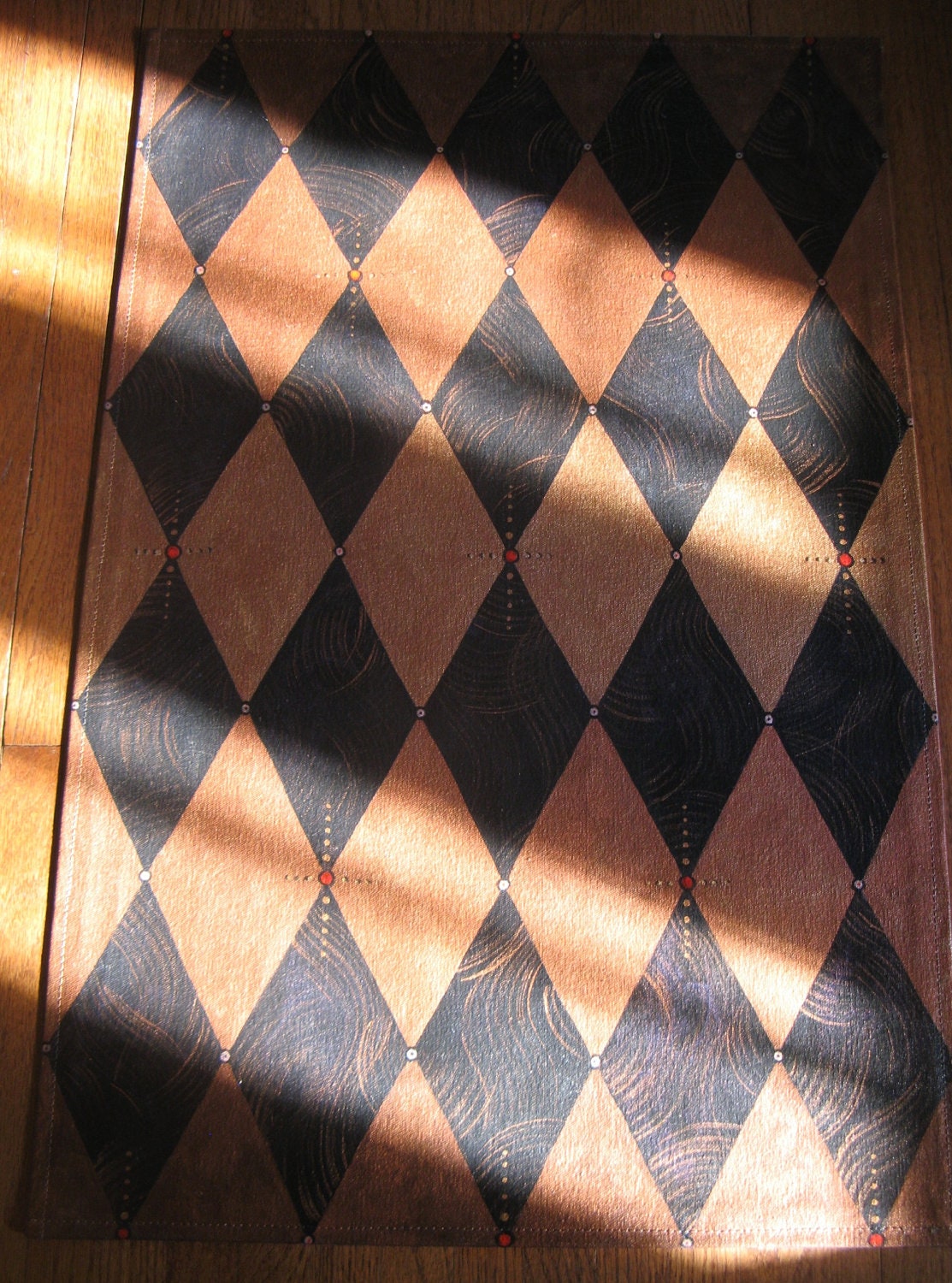Floorcloth Rug Harlequin Pattern in copper bronze and black