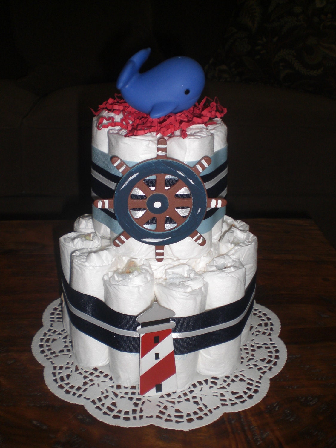 Whale Diaper Cake Sailboats Baby Shower Centerpiece