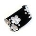 Elegant leather bracelet with flowers Black and white color