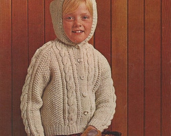 PDF Knitting Pattern Childrens Aran Hooded/Jacket/Cardigan (Z396)