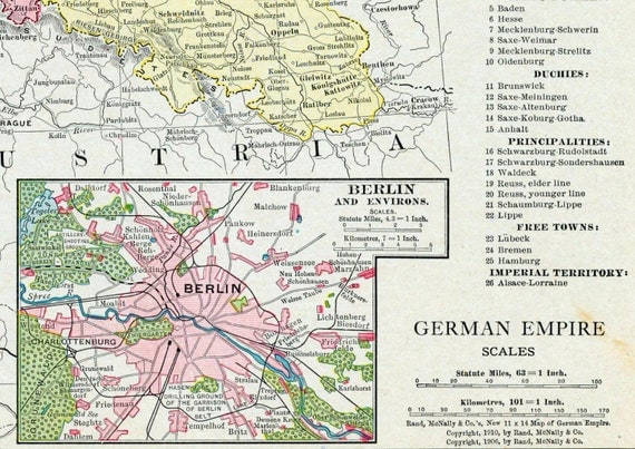 1913 Vintage Map of the German Empire Historical by bananastrudel