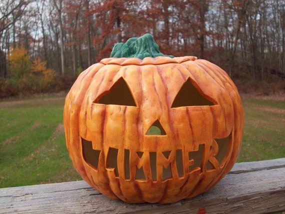 Personalized Ceramic Halloween Jack-O-Lantern Pumpkin Lamp