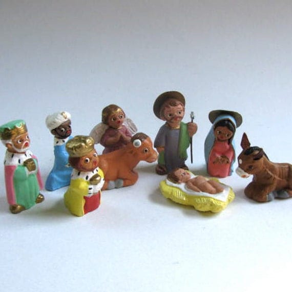 Vintage Handmade Nativity 9 Piece Set Made in Spain Hand