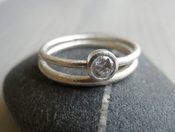 Stacking Rings, Vintage Inspired Classic ring, white Zirconia, Sterling ...