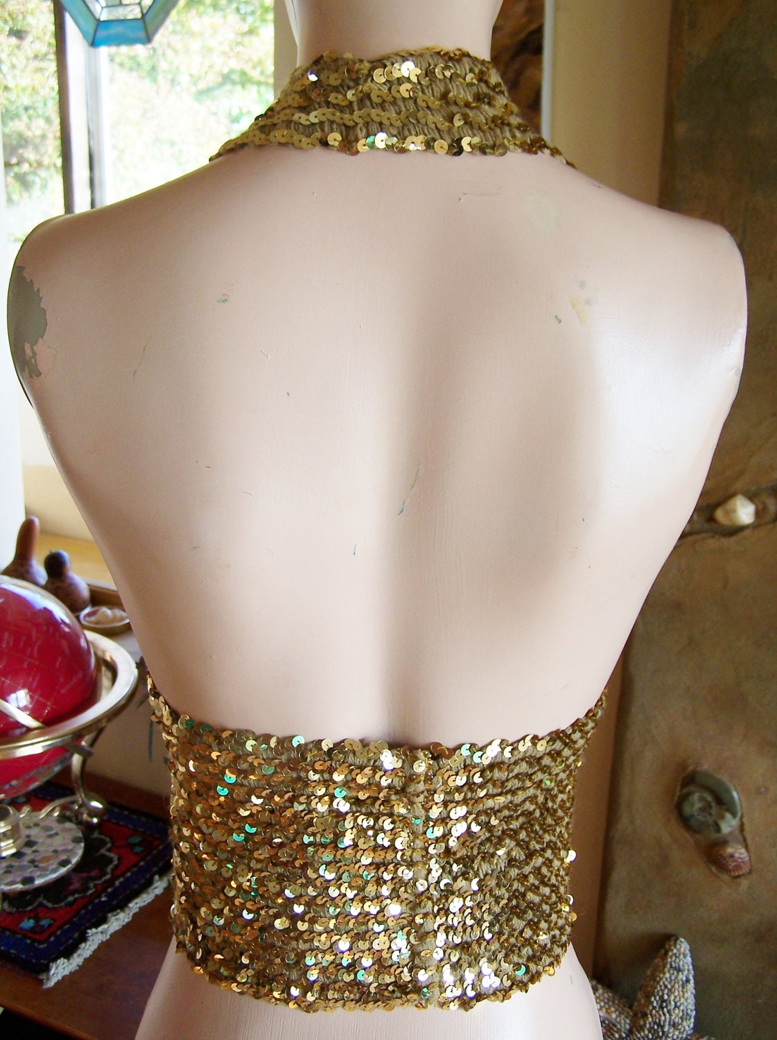 GOLD Sequin HALTER Tube Top size S / M
