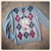 Property of 221 b Baker Street hand stenciled argyle sweater OOAK upcycled red white green gray fits up to size M