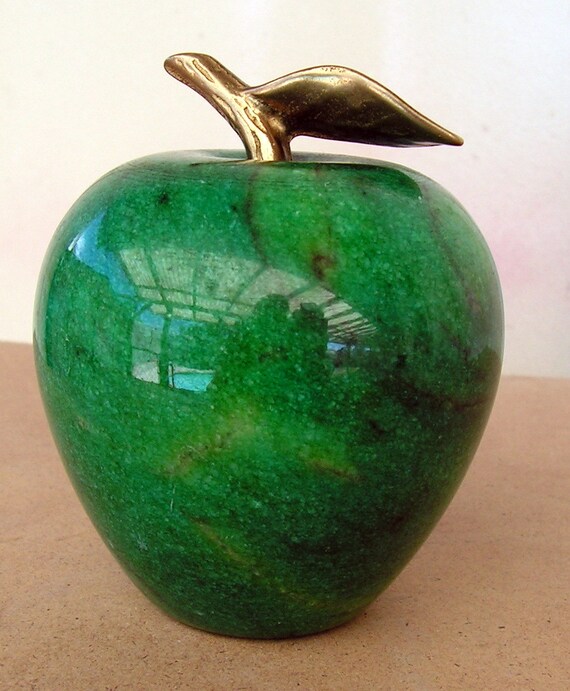 Vintage Marble Stone Green Apple Carved Fruit by retrosideshow