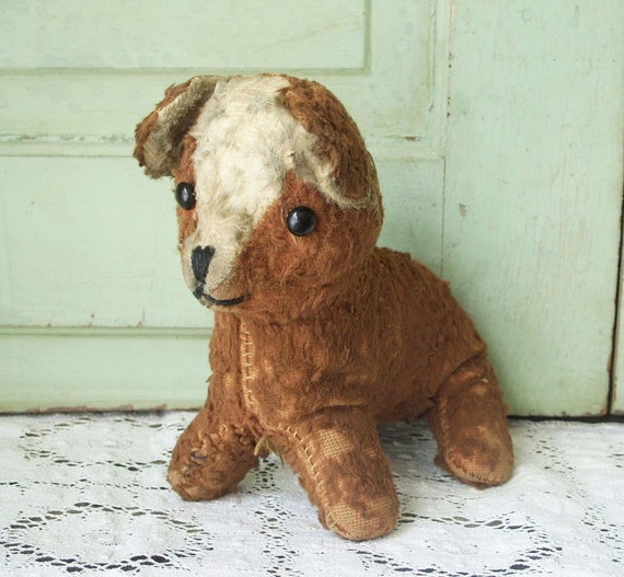 Antique Straw Stuffed Puppy Dog Toy