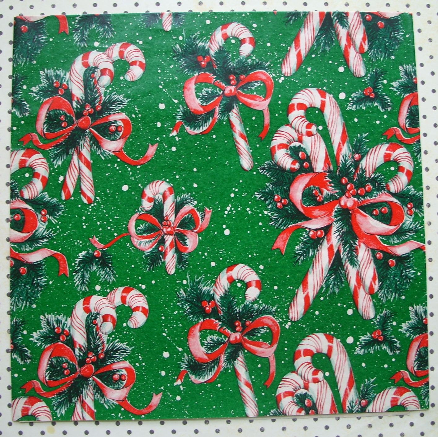 Vintage Candy Canes on Green Christmas Wrapping Paper Full