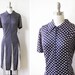 1960s navy polka dot dress / vintage 60s mod dress with knife pleats / mid century drop waist dress
