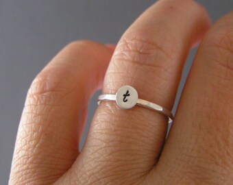 Custom Initial Ring, Stack Ring, Midi Ring, Sterling Silver, Brass, Or Copper Initial Ring, Choice Of 1 Personalized Ring