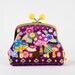 Color bobble pouch - Kawaii mushrooms on purple - metal frame clutch