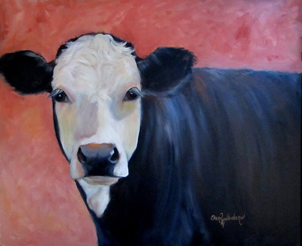 Large Portrait Painting Louise Cow Art 20x24 FRAMED Original