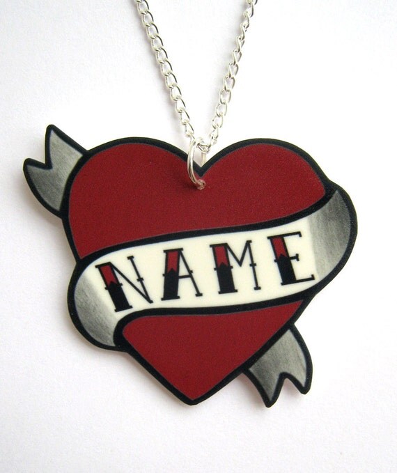 Tattoo Necklace Heart Custom Personalized Name by DollyCool