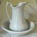 Antique White Ironstone Water Bowl & Pitcher Set from England, ca. 1860s