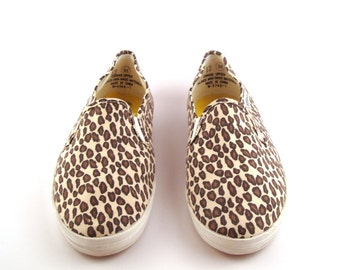 Leopard Canvas Sneakers Vintage 1980s Bonjour Print Women's size 12