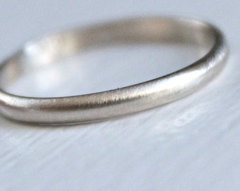 White Gold Band - White Gold Wedding Ring - Recycled 14k White Gold Band - Simple Modern Band - Brushed Finish - Stacking Ring - 2mm x 1mm