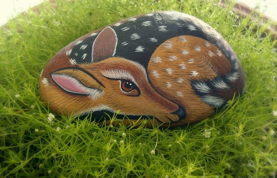 Ciervo venado de cola blanca cervatillo doe por rockartiste en etsy Jardin cabaña decoración