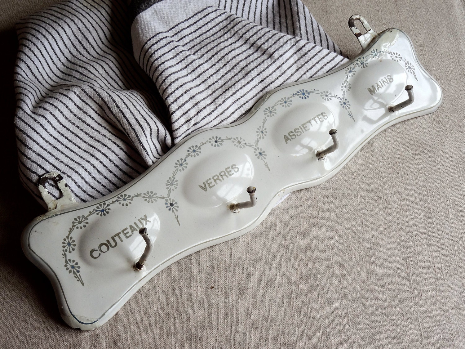 French enamel towel rack white with hooks for by AtticAntics