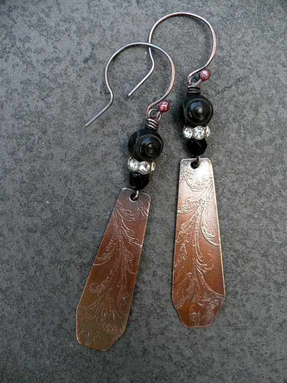 Dusk Handmade Etched Copper Earrings By Livewirejewelrysb On Etsy