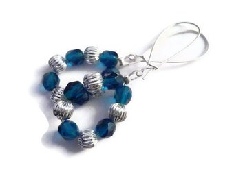 Blue Earrings, Silver Earrings , Round Earrings, Dangle Earrings, Crystal Earrings - The Loredana Earrings