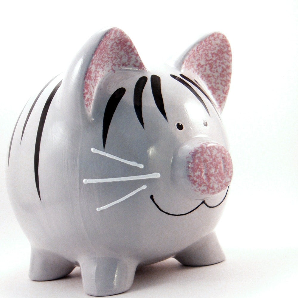 Grey Kitty Piggy Bank Personalized Piggy Bank Kitty by ThePigPen