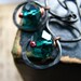 Rustic earrings handcrafted hammered copper and crystal teal green - Riverbend