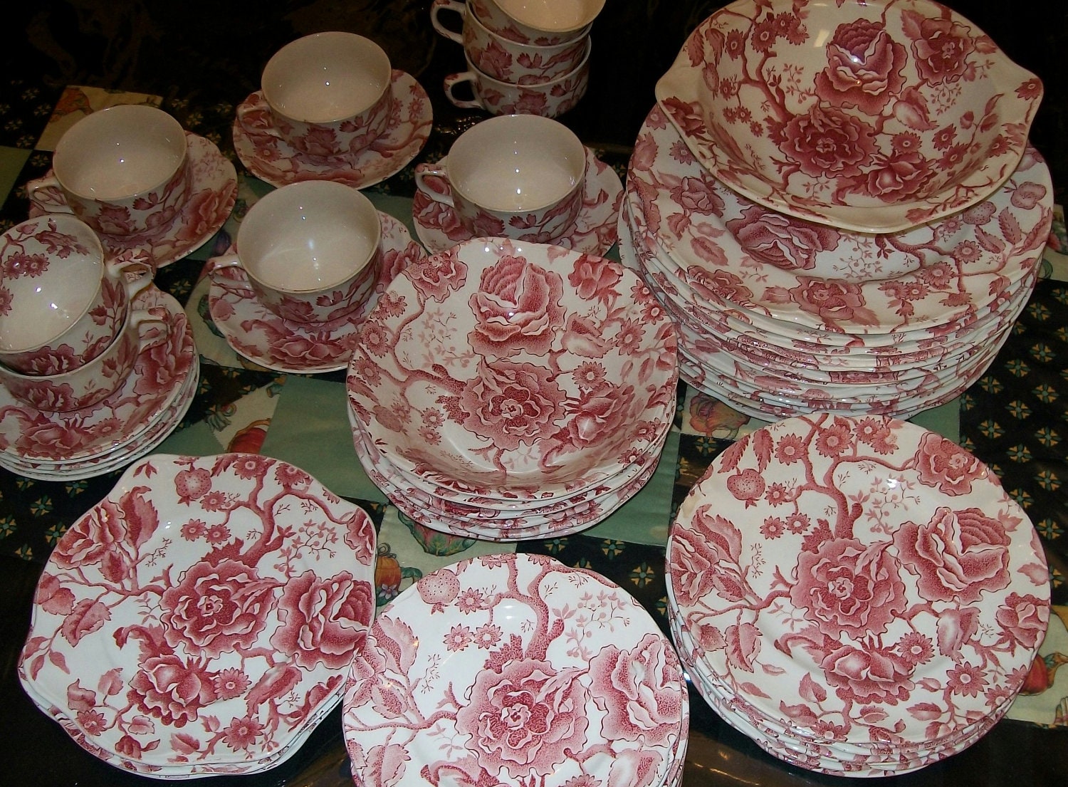 RESERVED Johnson Bros Red Chippendale China Dinnerware Set