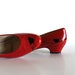 VINTAGE pair of red PUMPS with hand painted birds on branches