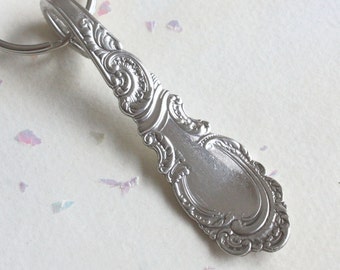 Spoon Keychain Spoon Key Ring Silverware Key Chain Aldine Pattern NM No Monogram