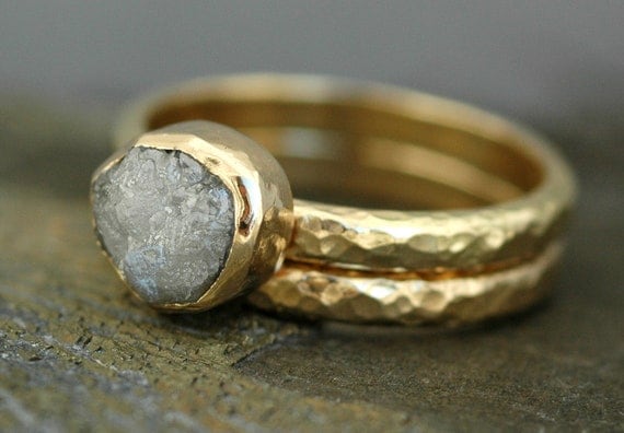 Bezel set engagement ring wedding band