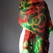 Nuno felted scarf , silk chiffon , merino wool , red, green