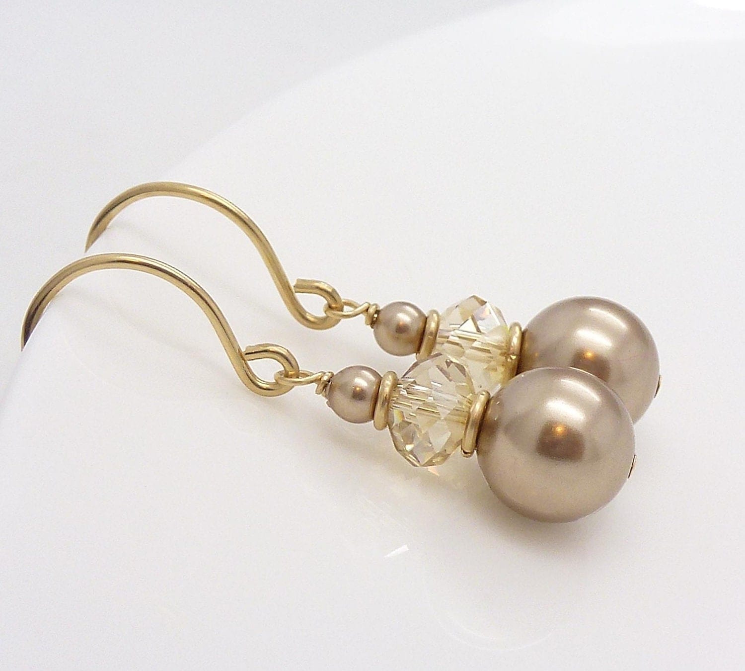 Gold champagne earrings champagne pearl earrings gold pearl