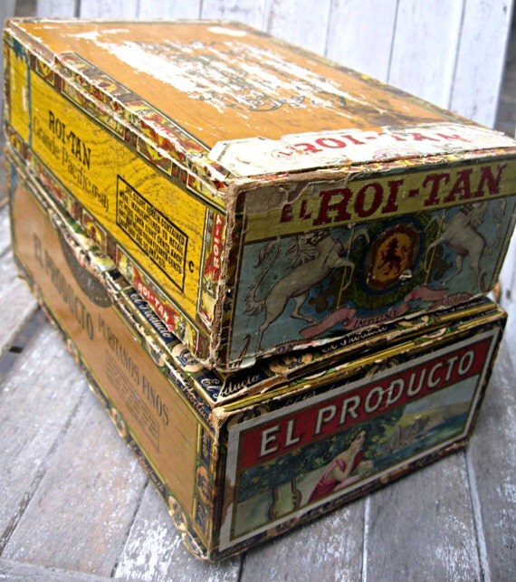 Vintage cigar boxes set of two great graphics studio